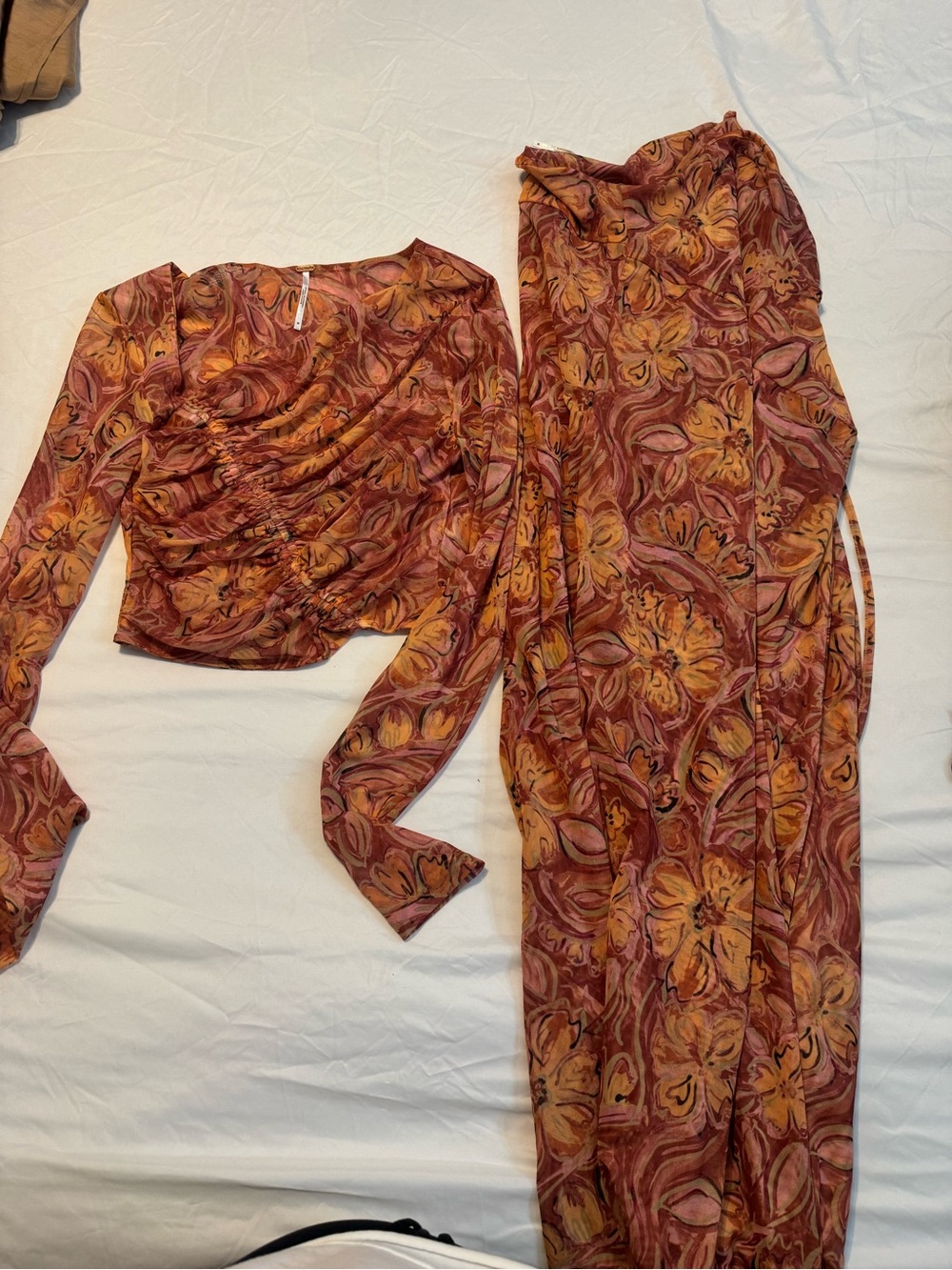 Free People Rust Floral Long Sleeve Dress Set